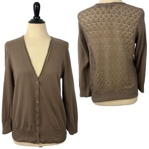 JEANNE PIERRE Lace Brown CARDIGAN SWEATER M Crochet Feminine Coquette Y2K Dainty
